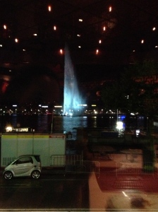Lake Geneva fountain at night
